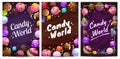 Candy world posters set. Sweets background templates. Royalty Free Stock Photo