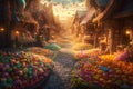 Candy world of sweets landscape. Neural network AI generated Royalty Free Stock Photo