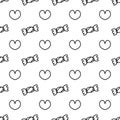 Candy wrappers and love hearts in outline style. seamless pattern