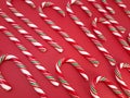 Candycanes candy on a red  background Royalty Free Stock Photo