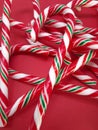 Candycanes candy on a red  background Royalty Free Stock Photo