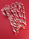 Candycanes candy on a red  background Royalty Free Stock Photo