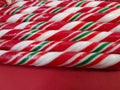 Candycanes candy on a red  background Royalty Free Stock Photo