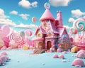 In a candyland generative fantasy of a small pastel colored candyhouse, there is turquoise and pink colored candyhouse.