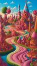 Candyland Kingdom, ruled by the jolly King Sprinkle and kind hearted Queen Sugarplum, AI Generative
