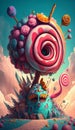 Weirdcore candyland nightmarish scene. Created using ai generative. Royalty Free Stock Photo