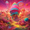 Weirdcore candyland nightmarish scene. Created using ai generative. Royalty Free Stock Photo