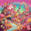 Weirdcore candyland nightmarish scene. Created using ai generative. Royalty Free Stock Photo