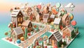 Candyland Village at Sunset. Colorful Illustration