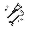 Cane and crutch isolated line icon, walking stick linear symbol