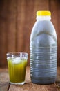 Cane juice or garapa, in plastic bottle. organic drink extracted from sugar cane milling