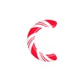 Cane letter C. Candy font elment. Sweet candy, lollipop latin letters. White letter with red stripes. Circus and clown