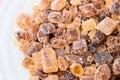 Cane sugar in crystal cubes, fragrant brown sugar for tea and coffee Royalty Free Stock Photo