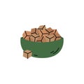 Cane sugar cubes in bowl doodle vector illustration. Simple hand drawn object. Pile of brown sugar Royalty Free Stock Photo