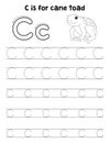 Cane Toad Animal Tracing Letter ABC Coloring C