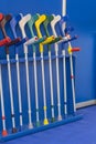 Canes and crutches for people with disabilities and people with fractures. Vertical photo