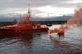 November 9, 2008, Cangas Vigo, Spain. Rescue exercise with boat and helicopter in the port of Cangas