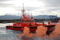 November 9, 2008, Cangas Vigo, Spain. Rescue exercise with boat and helicopter in the port of Cangas