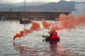 November 9, 2008, Cangas Vigo, Spain. Rescue exercise with boat and helicopter in the port of Cangas