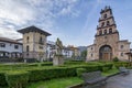 Church of the Assumption of Cangas de Onis and Statue of Don Pelayo, Asturias Royalty Free Stock Photo
