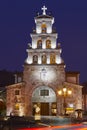 Cangas de onis church and bell tower by night. Asturias, Spain Royalty Free Stock Photo