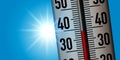 Concept of the heat wave with a thermometer showing the rise in temperature. Royalty Free Stock Photo