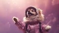 Canine Aspiring For The Stars In Astronaut Outfit Against Pastel Purple And Crimson Backdrop