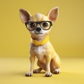 dog portrait chihuahua pet yellow animal puppy glasses background cute. Generative AI.