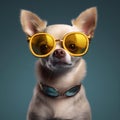 dog glasses chihuahua puppy background breed yellow pet portrait animal cute. Generative AI.