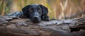 Canine Enjoying A Serene Moment Perched On A Rustic Log