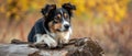 Canine Enjoying A Serene Moment Perched On A Rustic Log Royalty Free Stock Photo