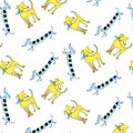 Canine seamless pattern cheerful multicolored watercolor