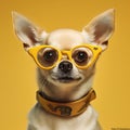 dog chihuahua cute glasses background portrait eyeglass yellow puppy animal pet. Generative AI. Royalty Free Stock Photo