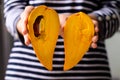 Canistel fruit or Eggfruit holding by woman hand Royalty Free Stock Photo
