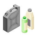 Canister and Bottle with Oil or Petroleum Isometric Vector Illustration