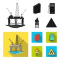 Canister for gasoline, gas station, tower, warning sign. Oil set collection icons in black,flat style vector symbol