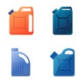 Canister icons set cartoon vector. Colorful canister of engine oil or petroleum