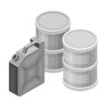 Canister and Metal Barrel with Oil or Petroleum Isometric Vector Illustration