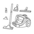 Canister vacuum cleaner line icon vector illustration. Nozzle Set with Suction Brushes