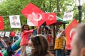 Cankaya, Ankara, Turkey - May 19 2022: Little Turkish girl waving turkish flag