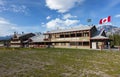 Canmore Alberta Nordic Centre Building Exterior Canada Flag Mountains Lanscape Springtime Nature Outdoors