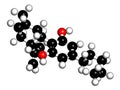 Cannabidiol CBD cannabis molecule. Has antipsychotic effects. 3D rendering. Atoms are represented as spheres with conventional.