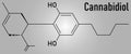 Cannabidiol or CBD cannabis molecule. Has antipsychotic effects. Skeletal formula.