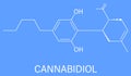 Cannabidiol or CBD cannabis molecule. Has antipsychotic effects. Skeletal formula.