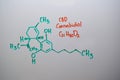 Cannabidiol CBD write on the white board. Structural chemical formula. Education concept