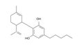 cannabidiol molecule, structural chemical formula, ball-and-stick model, isolated image phytocannabinoid Royalty Free Stock Photo