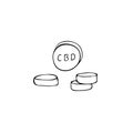 Cannabidiol pills. Tablets. CBD for healthcare. Hand-drawn vector illustration isolated on a white background.