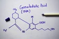 Cannabidiolic Acid CBDA molecule written on the white board. Structural chemical formula. Education concept