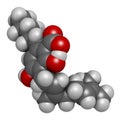 Cannabigerolic acid or CBGA cannabinoid molecule. 3D rendering. Atoms are represented as spheres with conventional color coding:
