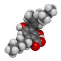 Cannabigerolic acid or CBGA cannabinoid molecule. 3D rendering. Atoms are represented as spheres with conventional color coding: